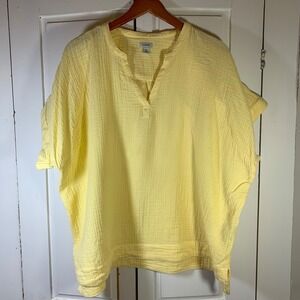 LL Bean Butter Yellow Cotton Gauze Split Neck Tunic Blouse Plus Size 1X 52029
